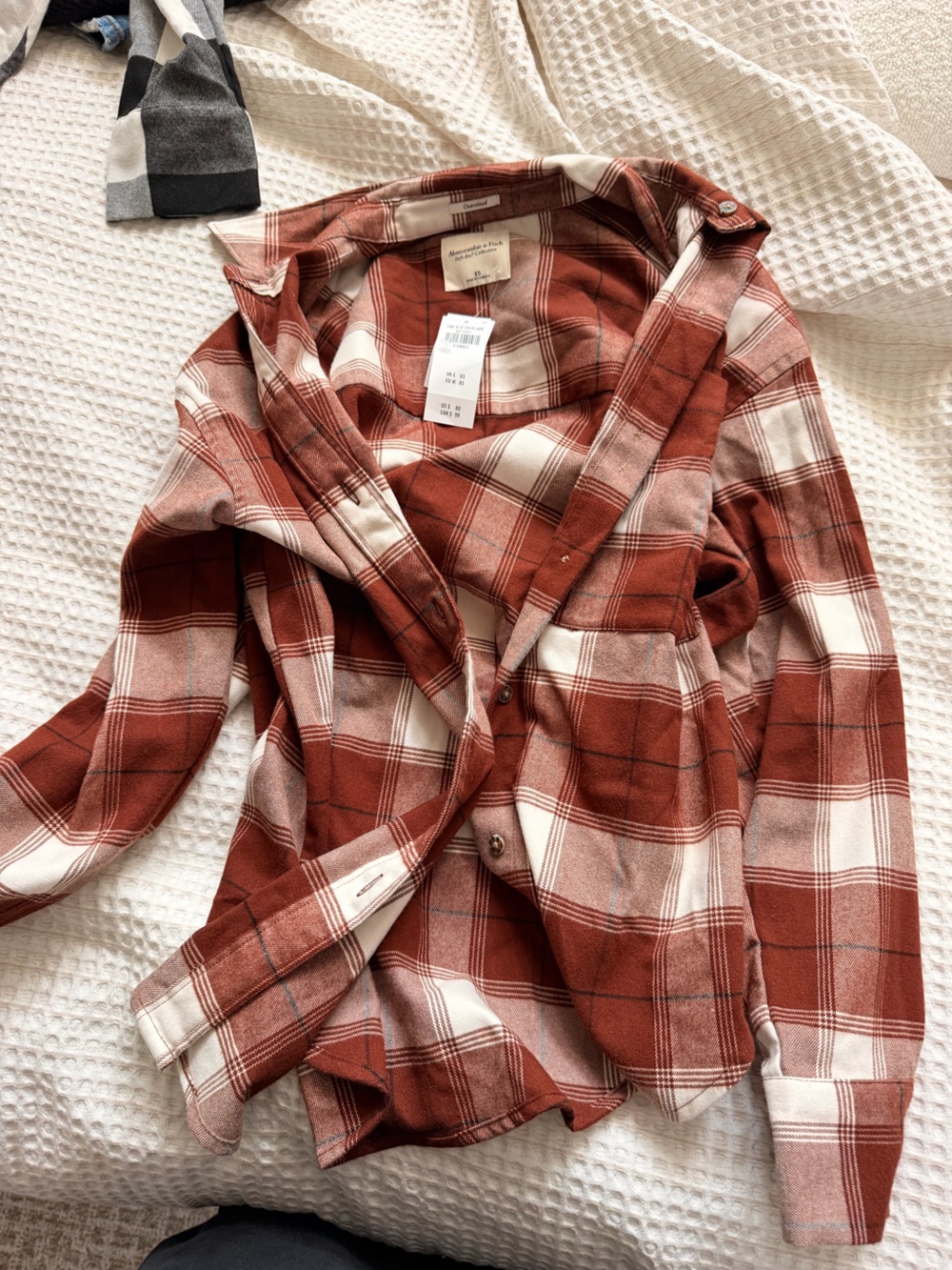 Abercrombie & Fitch Rust and Cream Plaid Button-Down Shirt